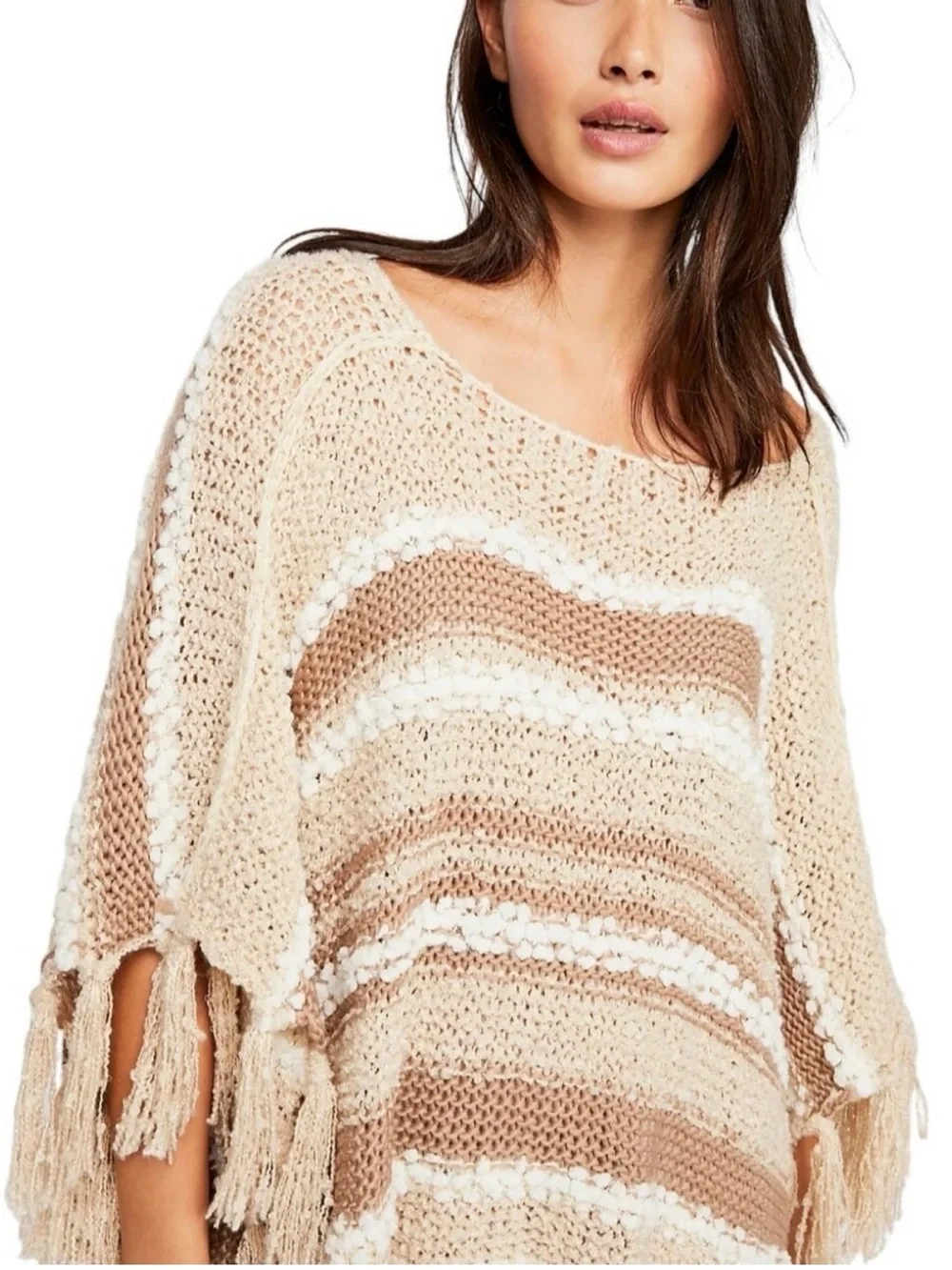 Free People Big Dipper Fringed Poncho Sweater